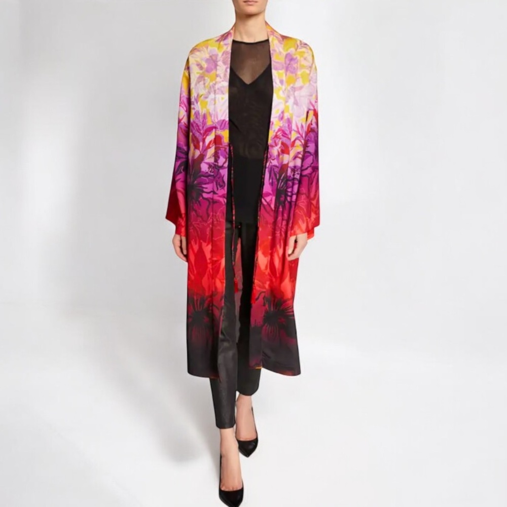Fuzzi Long Gradient Print Satin Kimono